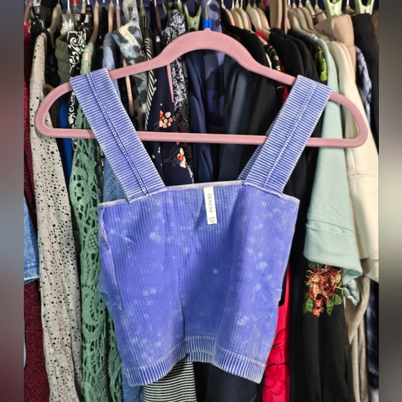 #0446 S/M ZENANA Indigo Blue Ribbed Stone Wash Crop Tank/Built-in Bra 12-19 - Picture 5 of 15